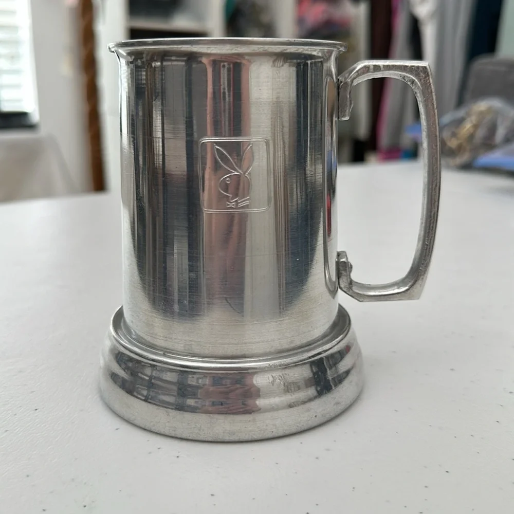 1970’s Playboy Club Vintage Aluminum Beer Mug Stein With Glass Bottom
